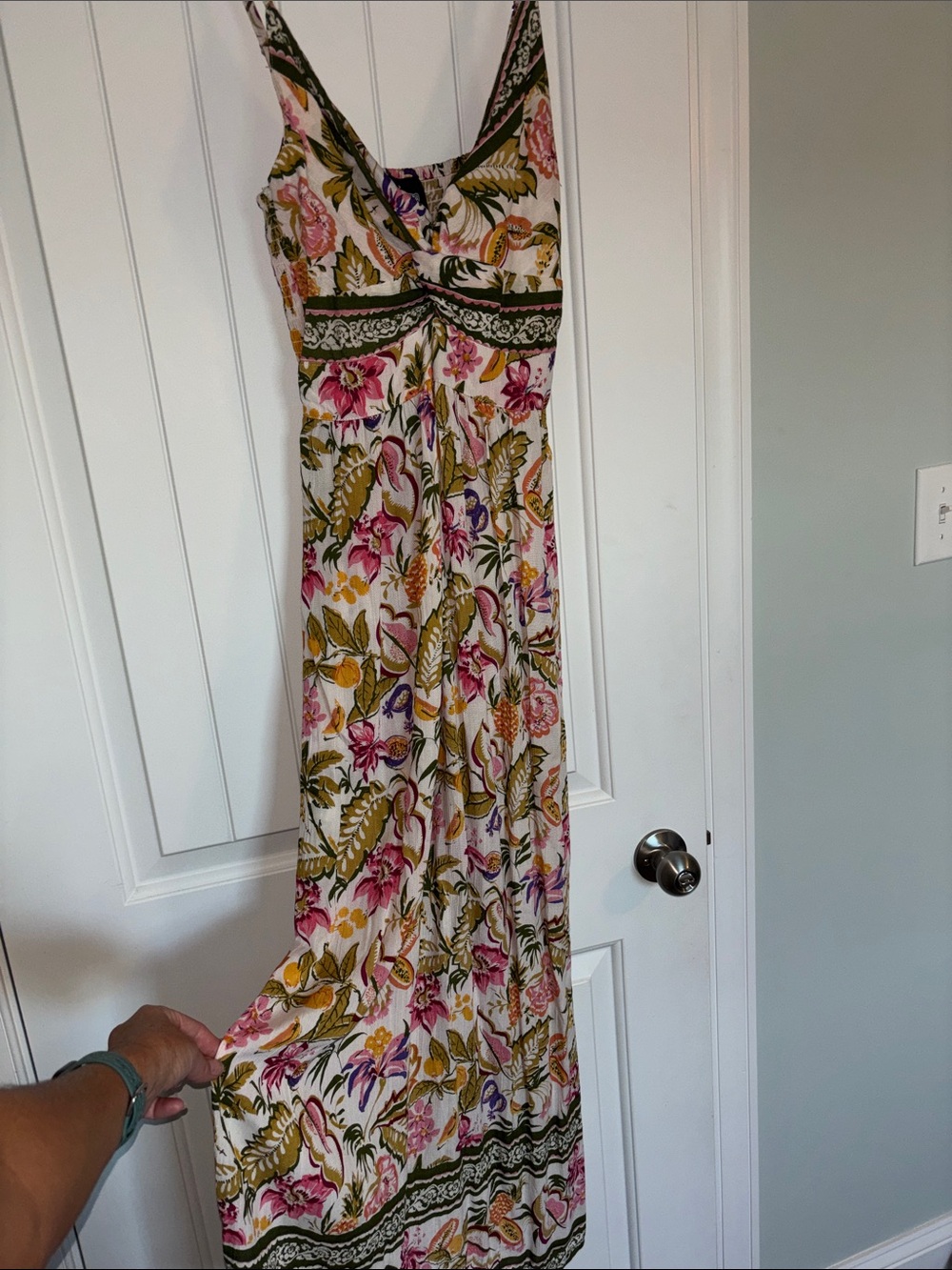 Angie Cream Floral Maxi Dress with Pink, Olive & Purple Accents